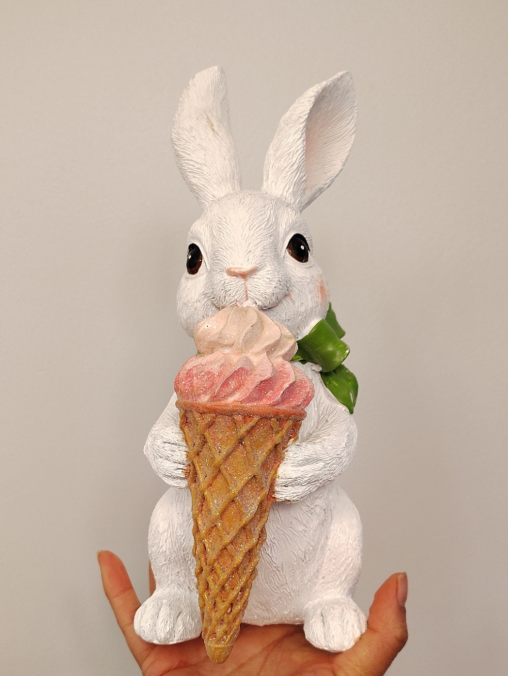 White Rabbit Holding Ice Cream Cone Small Pet Figurine